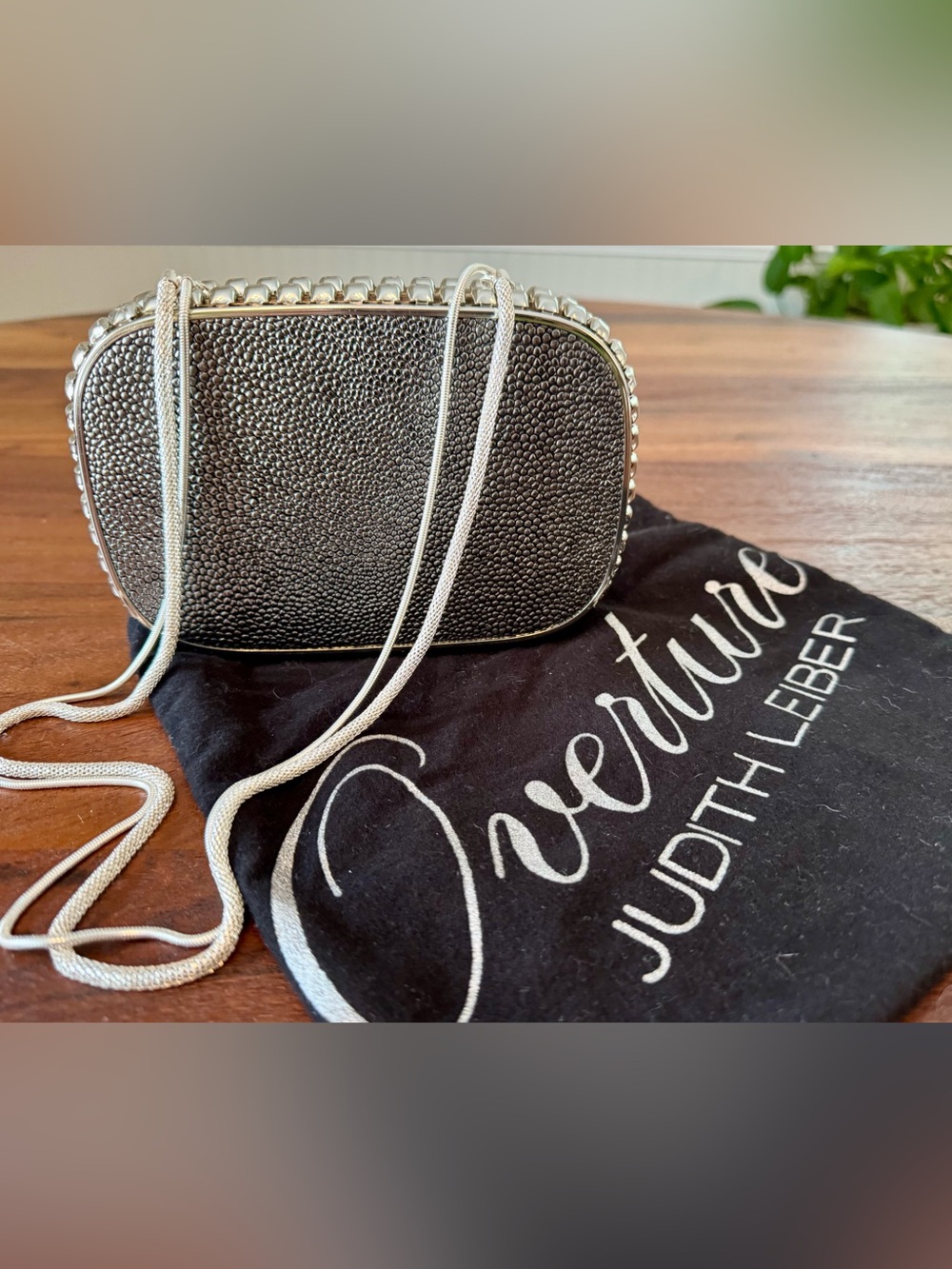 Judith Leiber Overture Evening Shoulder Bag Clutch Purse w/ Dust Bag Silver Hard